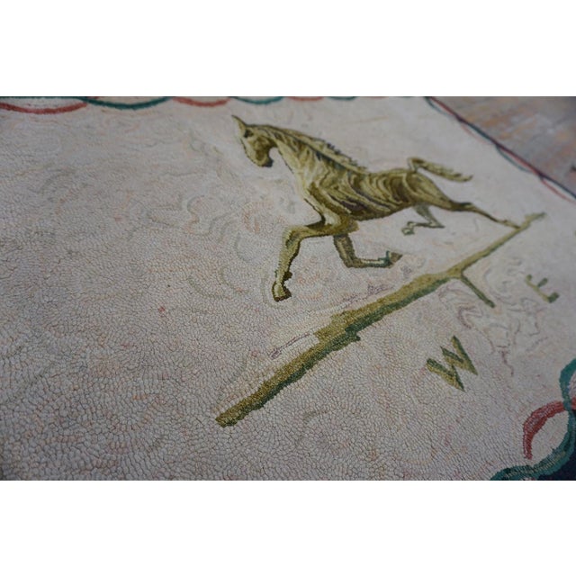 Mid 20th Century Mid Century Vintage American Folk Art Horse Weathervane Design Wool Pile Hooked Equestrian Area Rug For Sale - Image 5 of 11