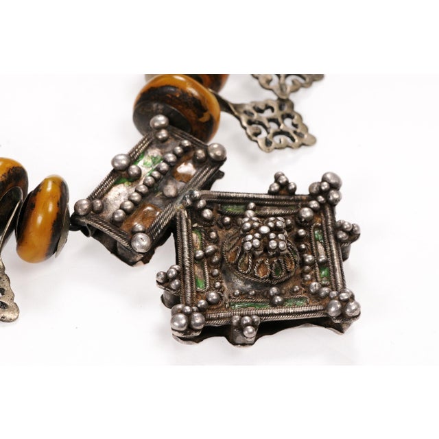 Moroccan Late 20th Century Faux Amber Bead & Silver Necklace For Sale - Image 3 of 12