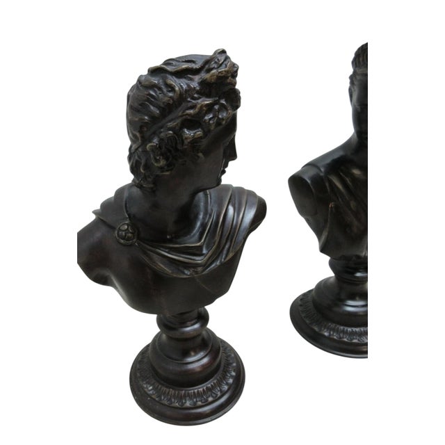 Black 1980s Pair Maitland Smith Bronze Bust French Regency Roman Male Female Man Women For Sale - Image 8 of 10