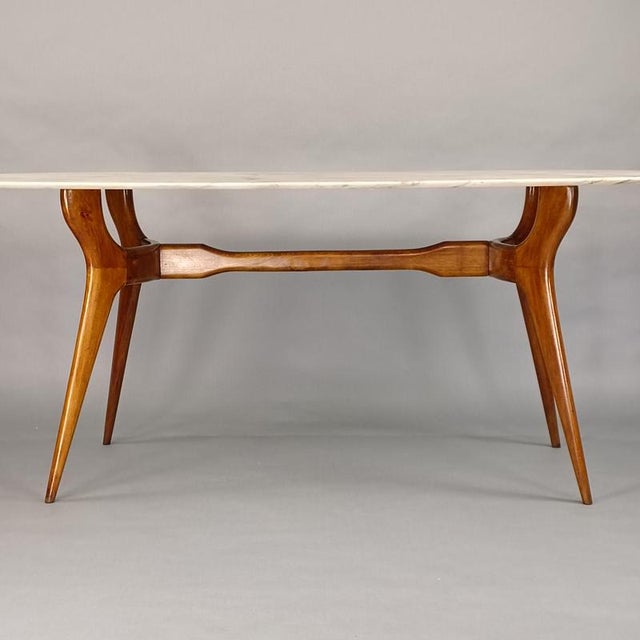 Table with Oval Marble Top in Beech and Marble, 1950s For Sale - Image 6 of 15