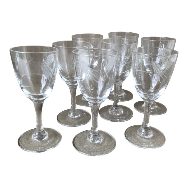 Noritake Sasaki Etched Wheat Pattern Crystal Cordial Glasses - Set of 8 For Sale