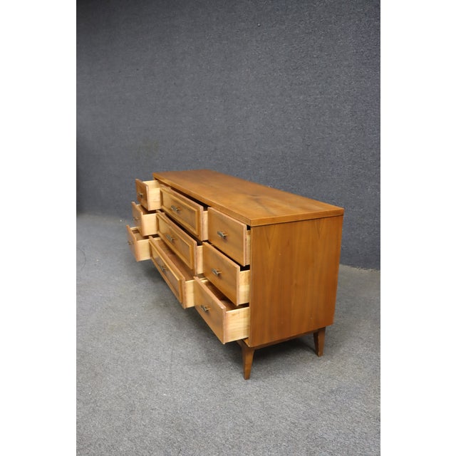 Brown Attributed to Broyhill Mid-Century Modern Walnut Nine-Drawer Dresser For Sale - Image 8 of 10