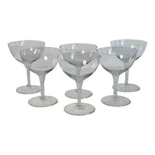 Vintage 1960s Twist Stem Glass Coupes by Seneca, Set of 6 For Sale