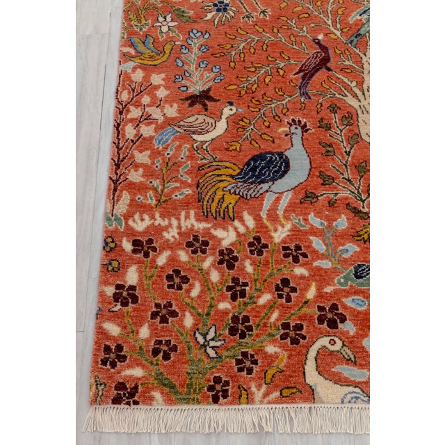 8x10 Rust Red William Morris Inspired Colorful Birds Garden Wool Rug For Sale - Image 10 of 12