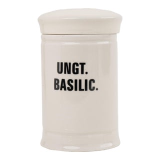 Antique-Style Ceramic Apothecary Jar With Lid - Ungt. Basilic. For Sale