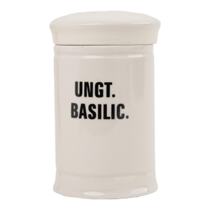 Antique-Style Ceramic Apothecary Jar With Lid - Ungt. Basilic.