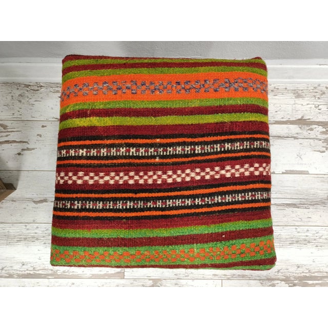 Boho Chic Kilim Upholstered Footstool For Sale In Raleigh - Image 6 of 10