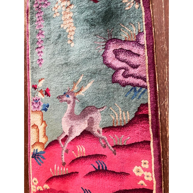 Antique Art Deco Chinese Rug, 2' X 4' C-1920, a Happy Dear. For Sale In Chicago - Image 6 of 11