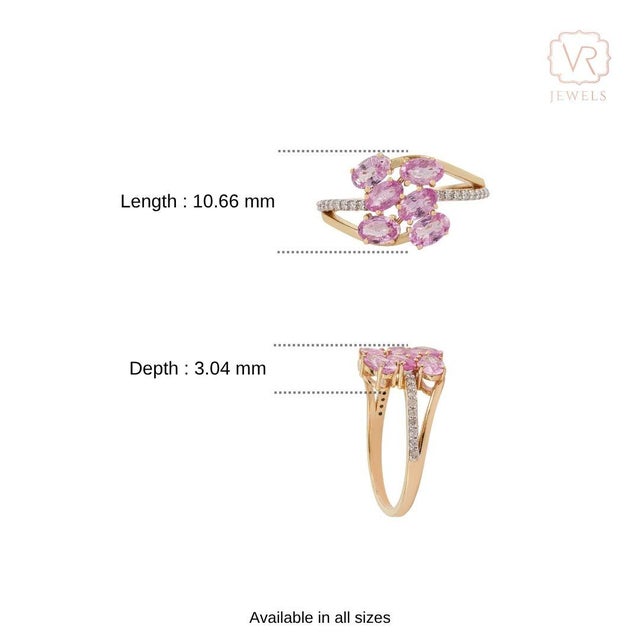 Art Nouveau 14k Yellow Gold 1.66ct Pink Sapphire & Diamond Cluster Bypass Ring Size 5 For Sale - Image 11 of 16