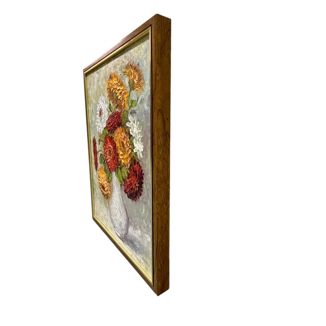 Vintage Mid-Century Modern Floral Still Life Oil Painting in Original Frame For Sale - Image 11 of 16