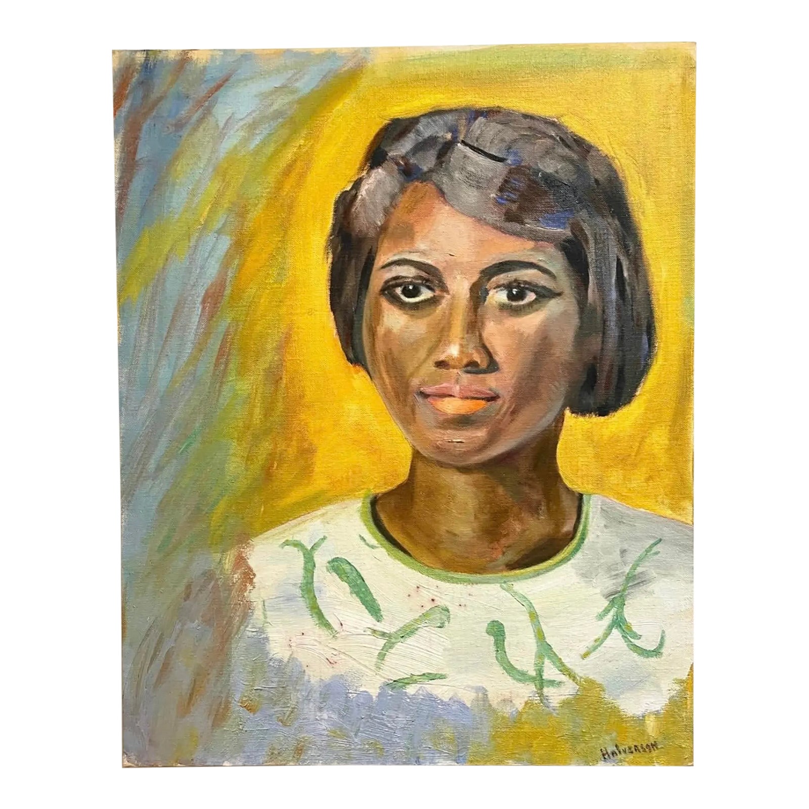 African American Woman Original Oil Painting 1960s Portrait - Signed ...