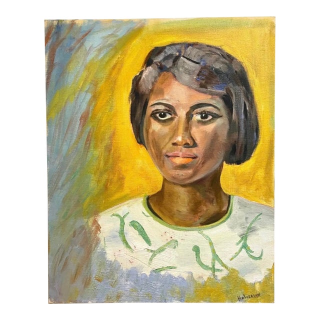 African American Woman Original Oil Painting 1960s Portrait - Signed For Sale