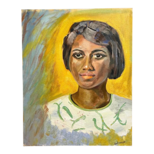 African American Woman Original Oil Painting 1960s Portrait - Signed