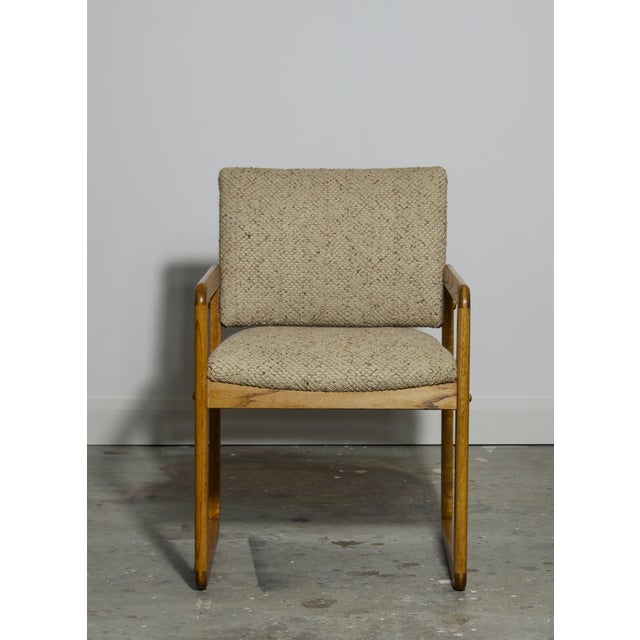 Pair Oak Sled or Loop Base Armchairs in Original Nubby Oatmeal Tweed, 1970s For Sale In Salt Lake City - Image 6 of 7