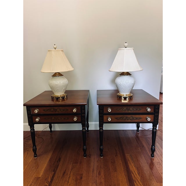 LENOX Masterpiece Tulips 21" Lamps (Pair) - Porcelain with tulips & brass bases. Two lamps with lamp shades each.