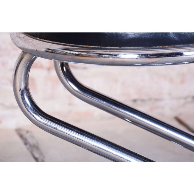 Black Bauhaus Stool in Chrome-Plated Steel & Leatherette, Geman, 1950s For Sale - Image 8 of 8