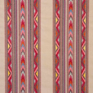 Schumacher Zarzuela Stripe Embroidery Fabric in Multi For Sale