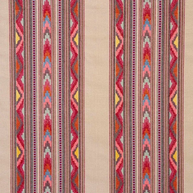 Schumacher Zarzuela Stripe Embroidery Fabric in Multi For Sale