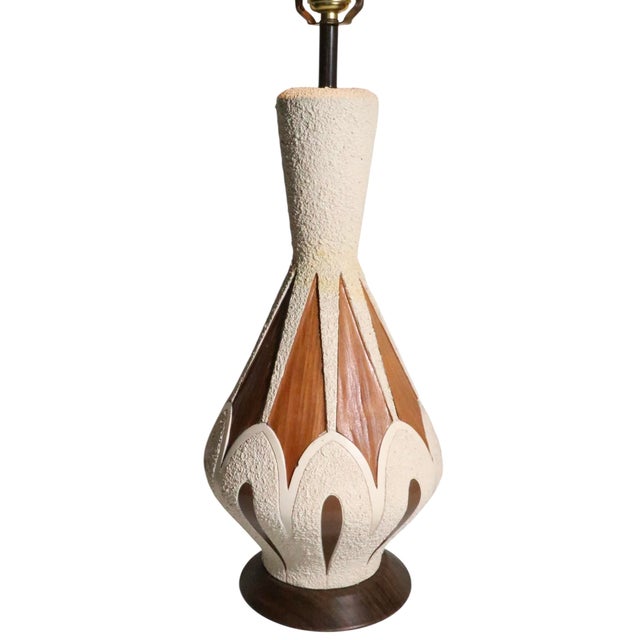 Mid 20th Century Ceramic and Wood Veneer Table Lamps - a Pair For Sale - Image 11 of 15