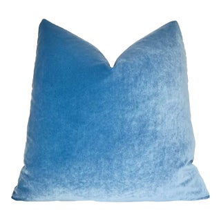 Cornflower Blue 20x20 Velvet Throw Pillow With Feather Down Insert For Sale
