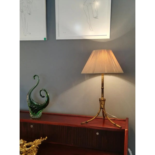 Table Lamp in Imitation Bamboo Gilt Metal, 1950s For Sale - Image 12 of 13