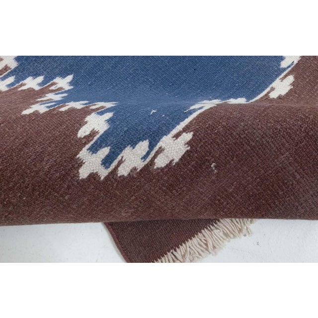 Mid-Century Modern Doris Leslie Blau Vintage Indian Dhurrie Blue Brown Runner For Sale - Image 3 of 10