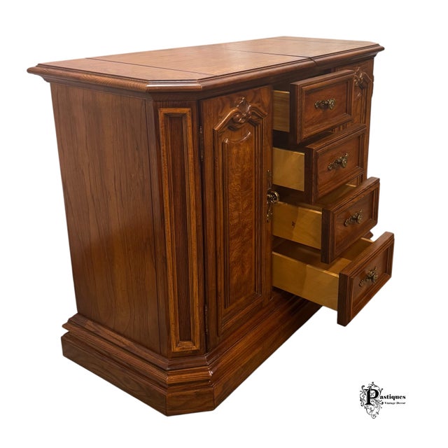Vintage American of Martinsville French Country Style Oak & Burl Wood Flip Top Server / Storage Cabinet For Sale - Image 9 of 12