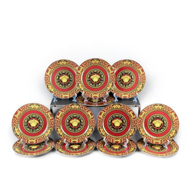 Large Black, Red and Gold Medusa Plates by Versace for Rosenthal, 1990s, Set of 12 For Sale - Image 15 of 15