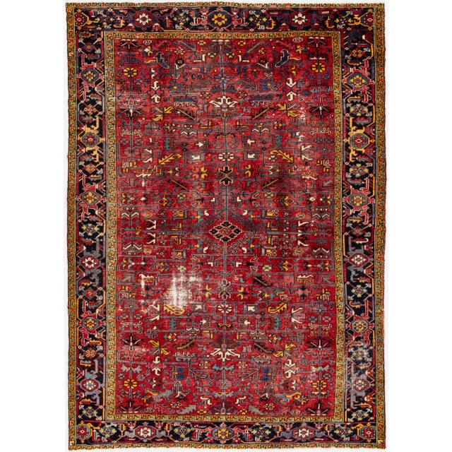 Textile 1960s Vintage Heriz Red Handmade All-Over Wool Rug For Sale - Image 7 of 7