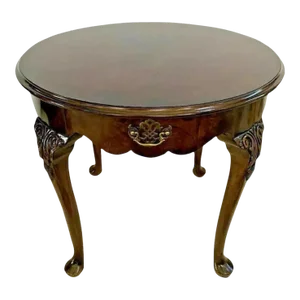 1990s Vintage Sherill Furniture Coffee Table Top Drawer Round Chippendale