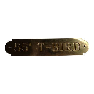 Vintage Brass 55 T-Bird Thunderbird Auto Sign or Plaque For Sale