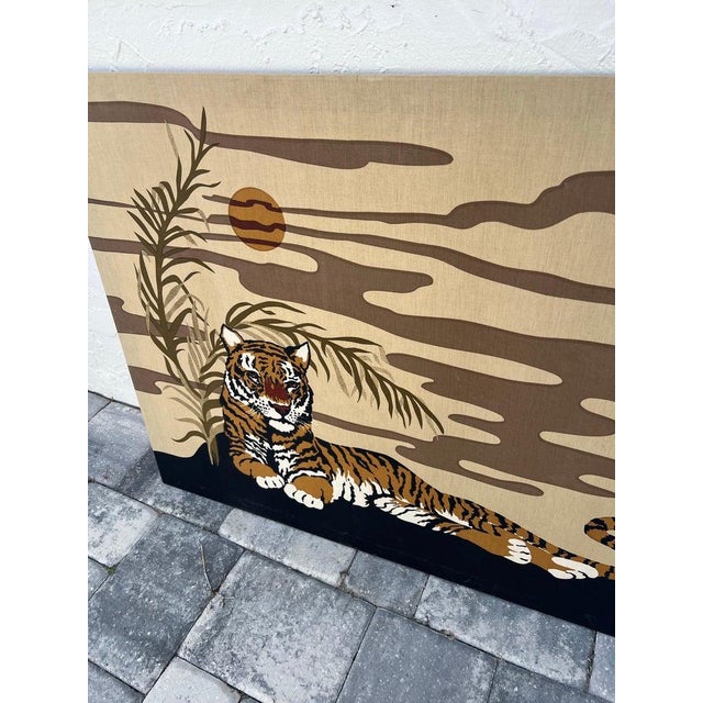 Wood 1977 Domus Textiles Hand Printed Tiger Art by Joan Spatrizano For Sale - Image 7 of 18