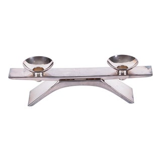 Wilhelm Wagenfeld for WMF Bauhaus Silver Plated Dual Candle Holder, Germany c.1955 For Sale