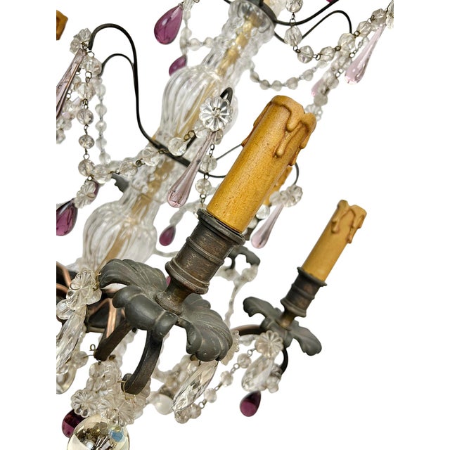 Metal Vintage French Blown Amethist and Clear Crystal Chandelier, 1920s For Sale - Image 7 of 18