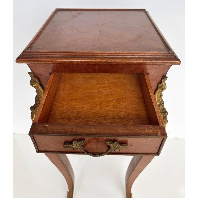 Wood French Classic Louis XV Style Marquetry Nightstands With Drawer, 1910 For Sale - Image 7 of 9