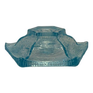 Vintage L.E. Smith Blue Glass Candle Holder For Sale