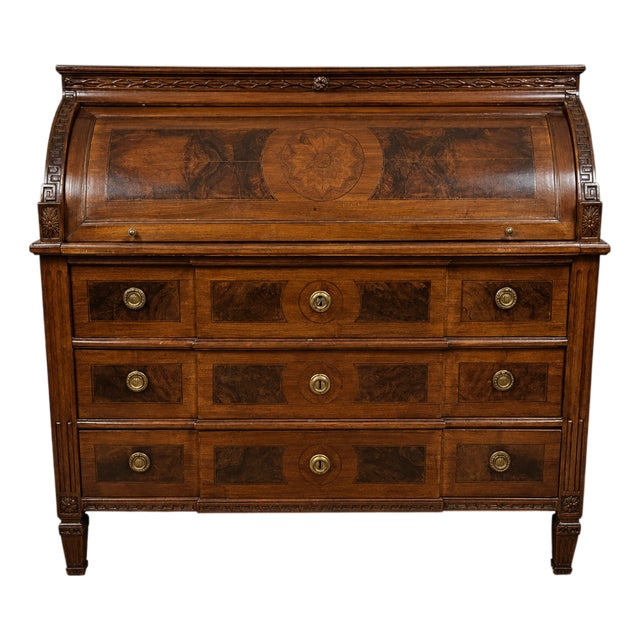 Louis XVI Roll-Top Desk in Marquetry Walnut, 1700s For Sale