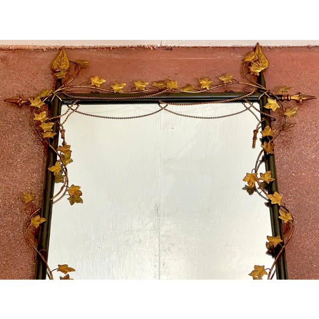 Neoclassical Mid 20th Century Italian Gilt & Polychromed Neoclassical Tole Trellis & Vine Motif Mirror For Sale - Image 3 of 11