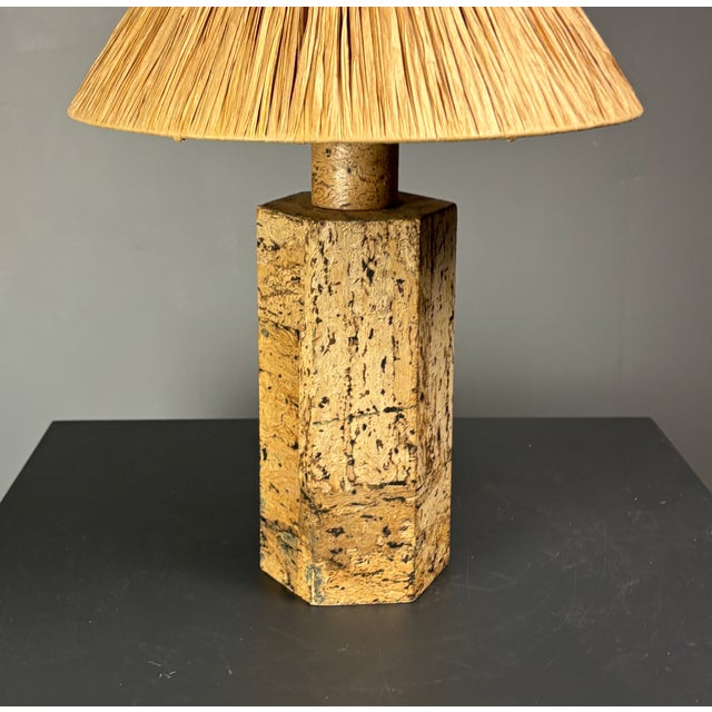 Mid-Century Boho Cork Table Lamp with Raffia Shade in the style of Ingo Maurer, 1970s For Sale - Image 14 of 18