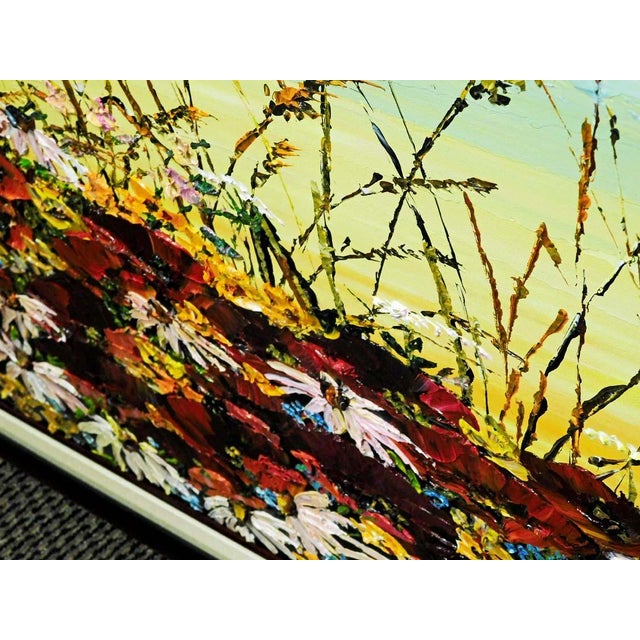 Maya Eventov Blanket of Beauty Oil Flower Canvas With Beautiful Custom Frame Me012209-17 For Sale - Image 12 of 13