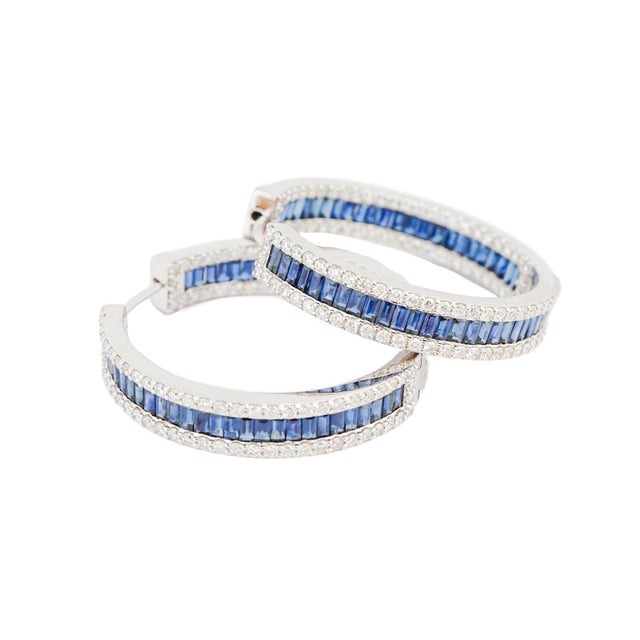 Gemstone Natural diamond 2.75cts & blue sapphire 7.41cts earring in 18k gold For Sale - Image 7 of 18