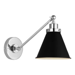 Chapman & Myers by Visual Comfort Studio Wellfleet Single Arm Cone Task Sconce, Midnight Black & Polished Nickel For Sale
