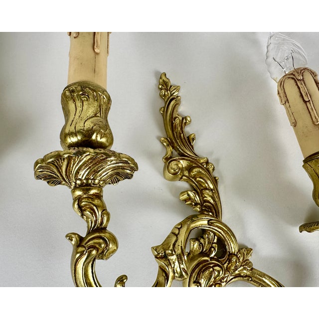 Vintage French Gilt Bronze Sconces, 1960s, Set of 2 For Sale - Image 4 of 10