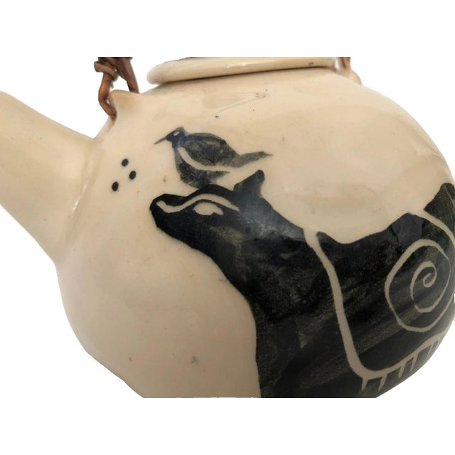 Artisan Teapot Hand Crafted Farm Livestock Black on White Cows & Birds Signed So For Sale In Reno/Lake Tahoe - Image 6 of 9