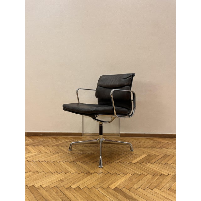 Mid-Century Modern Vintage Soft Pad Chair in Dark Brown Leather by Charles and Ray Eames for Vitra, 1980s For Sale - Image 3 of 16