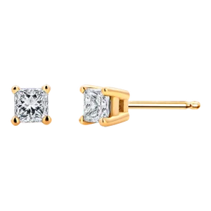 Princess Diamond 0.30 Carat 14 Karat Yellow Gold 0.15 Inch Stud Earrings - 2 Pieces
