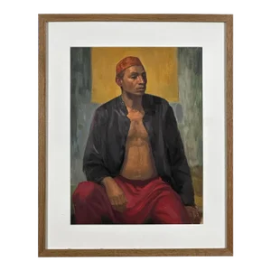 Vintage Realist Studio Portrait of Man Wearing a Taqiyah (C. 1960, Oil on Canvas Paper)