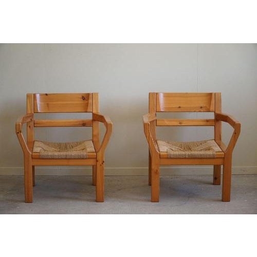 1970s Set of Brutalist Modern Danish Chairs in Pine & Cord from Tage Poulsen, 1972 For Sale - Image 5 of 18