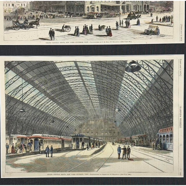 Grand Central Station New York City Framed Pair (Interior & Exterior Views), 1872 For Sale - Image 6 of 8