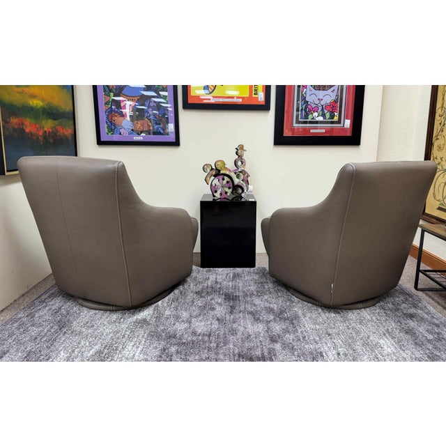 W. Schillig Leather Nikki Swivel Lounge Chairs, a Pair For Sale - Image 13 of 17
